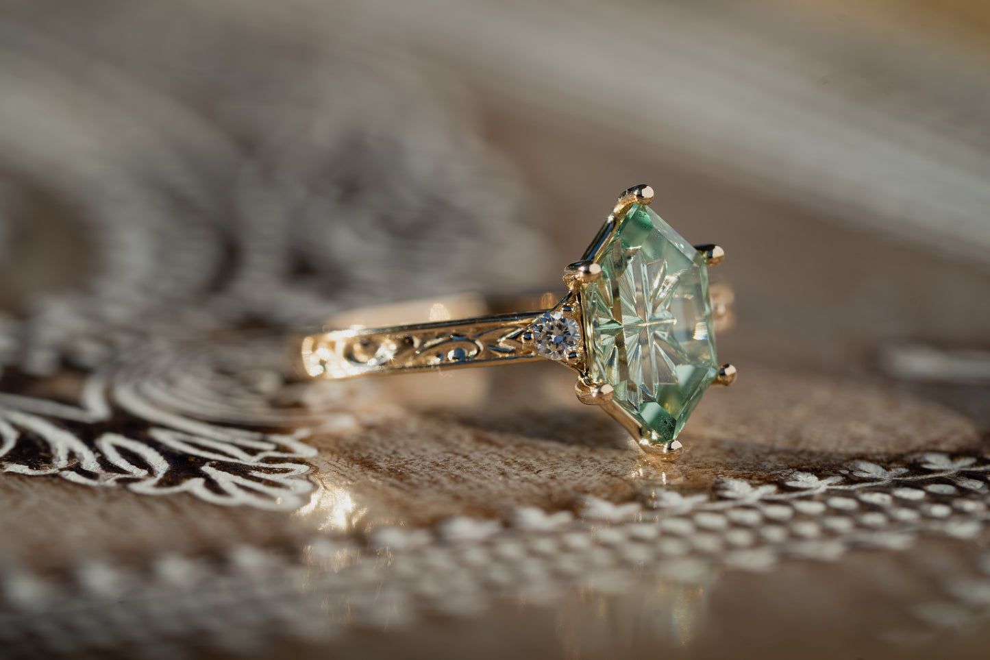 The Eowyn Ring with 2.26 Carat Pale Green Lab Sapphire- Size 7