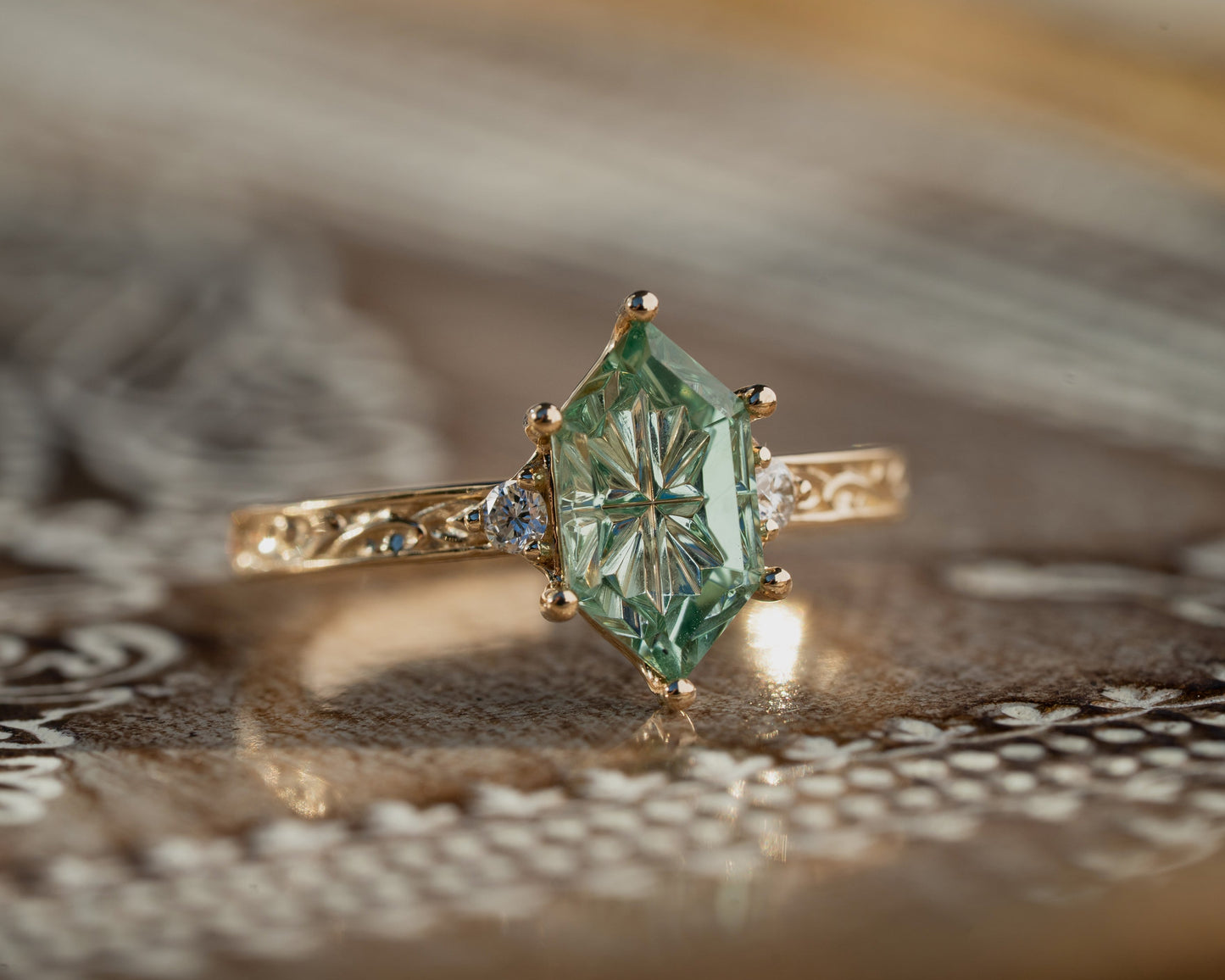 The Eowyn Ring with 2.26 Carat Pale Green Lab Sapphire- Size 7