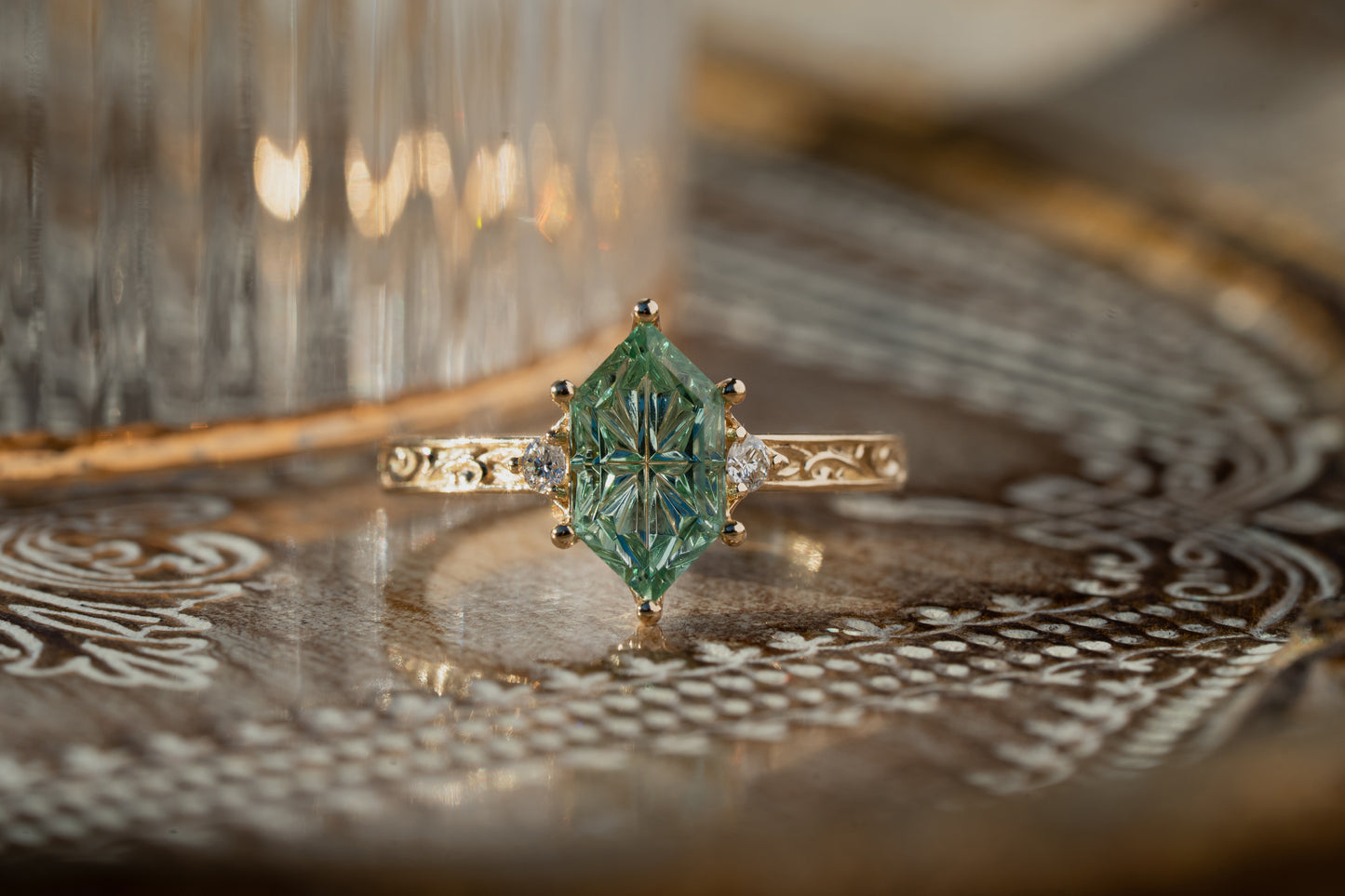 The Eowyn Ring with 2.26 Carat Pale Green Lab Sapphire- Size 7