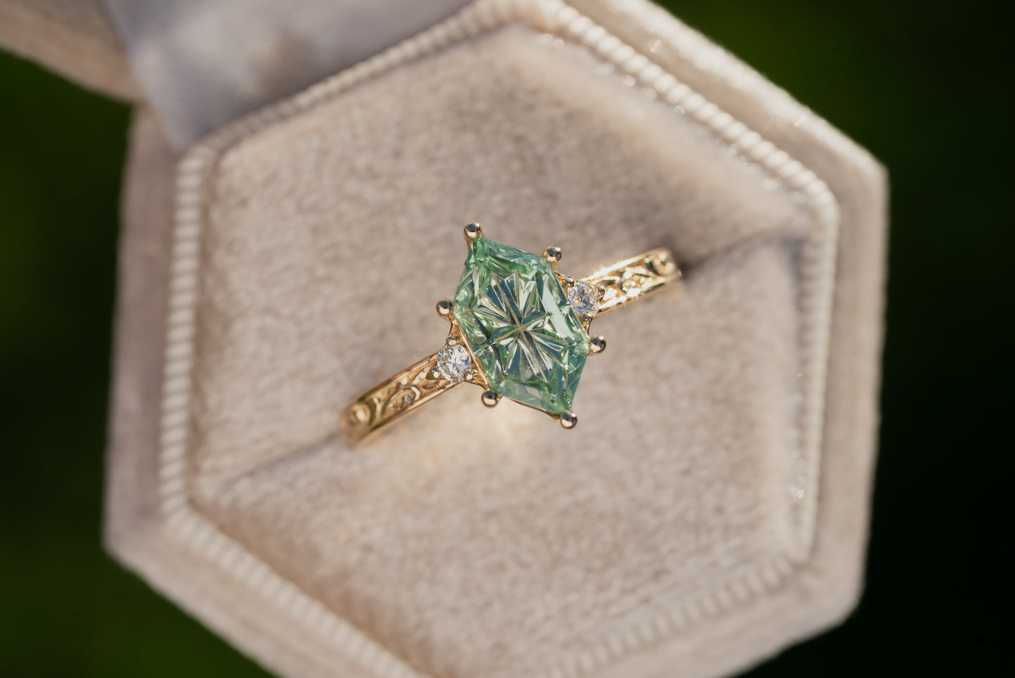 The Eowyn Ring with 2.26 Carat Pale Green Lab Sapphire- Size 7