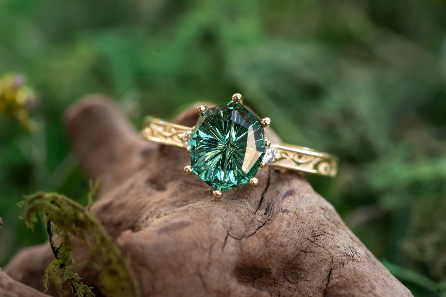The Eowyn Ring with 2.62 Carat Green Lab Sapphire- Size 7