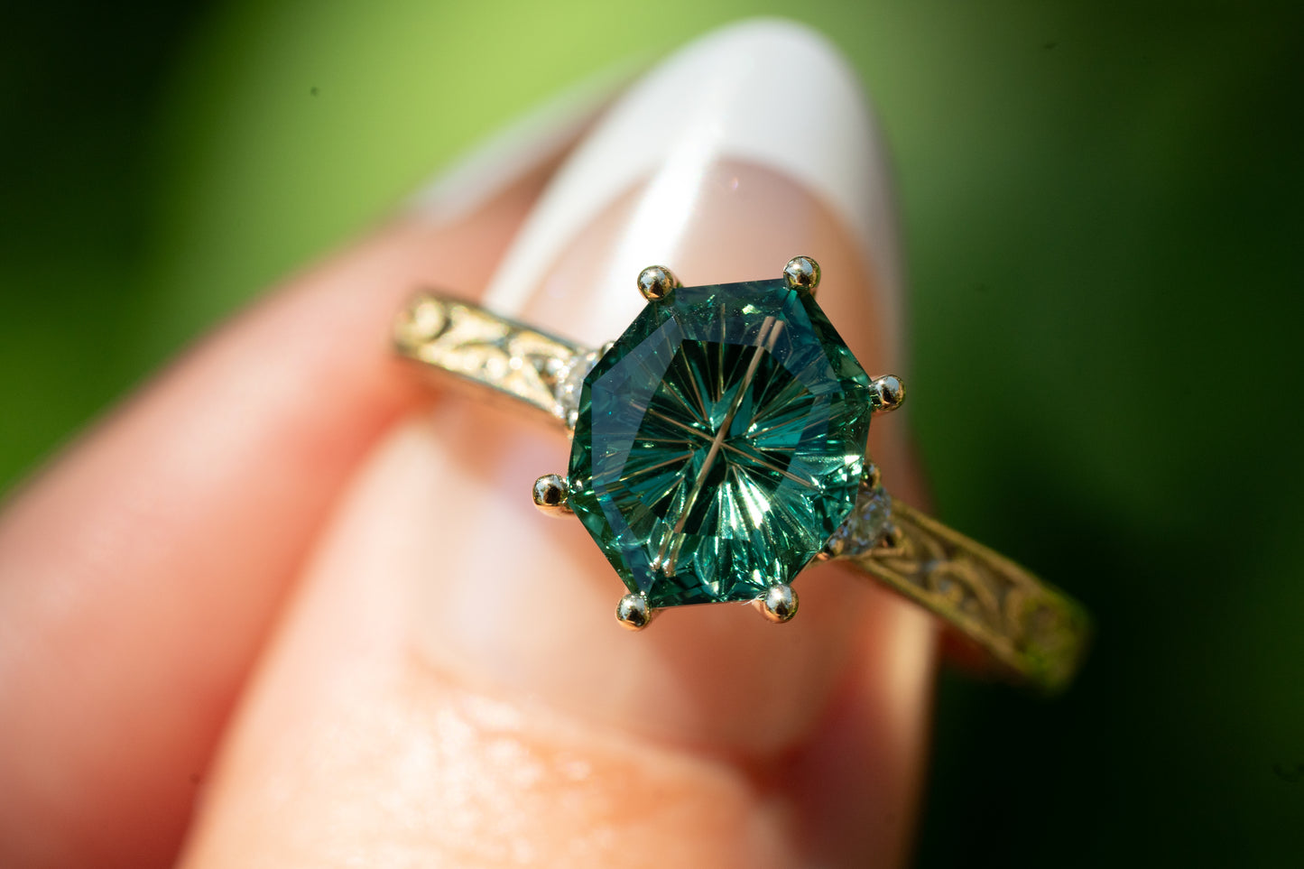 The Eowyn Ring with 2.62 Carat Green Lab Sapphire- Size 7
