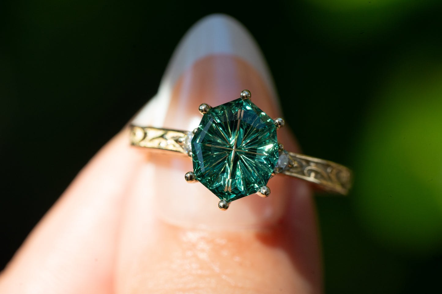The Eowyn Ring with 2.62 Carat Green Lab Sapphire- Size 7