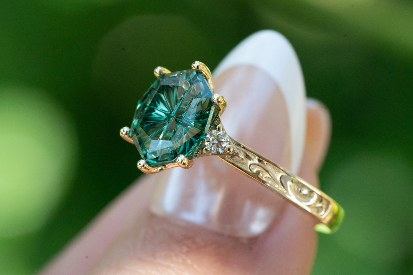 The Eowyn Ring with 2.62 Carat Green Lab Sapphire- Size 7