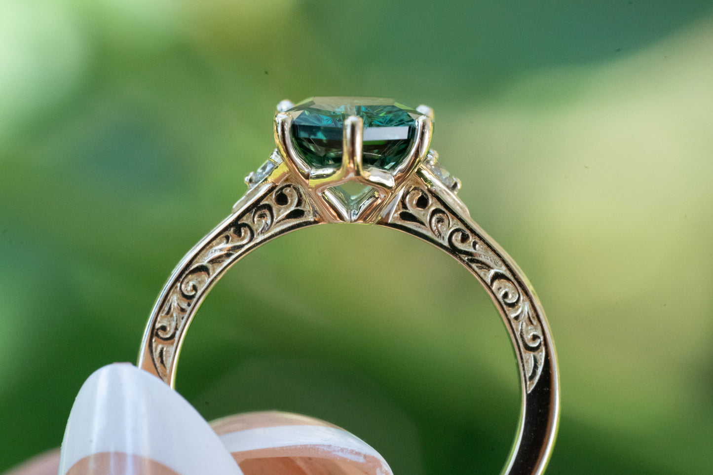 The Eowyn Ring with 2.62 Carat Green Lab Sapphire- Size 7