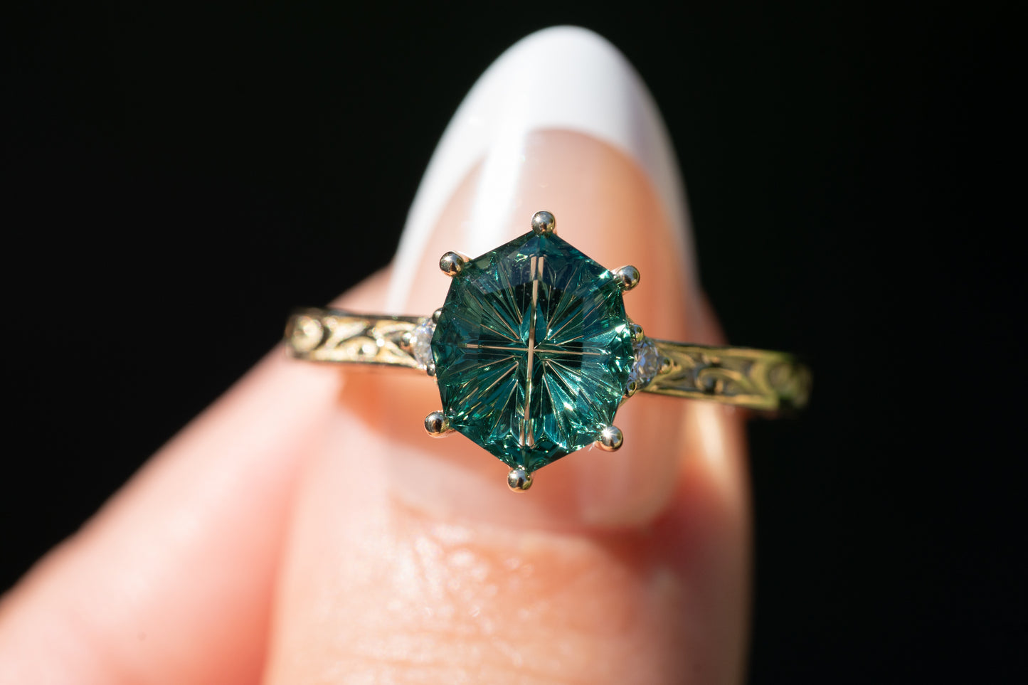 The Eowyn Ring with 2.62 Carat Green Lab Sapphire- Size 7