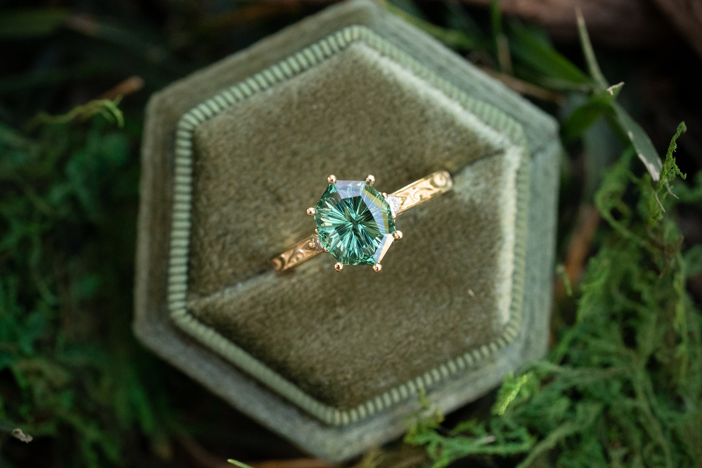 The Eowyn Ring with 2.62 Carat Green Lab Sapphire- Size 7