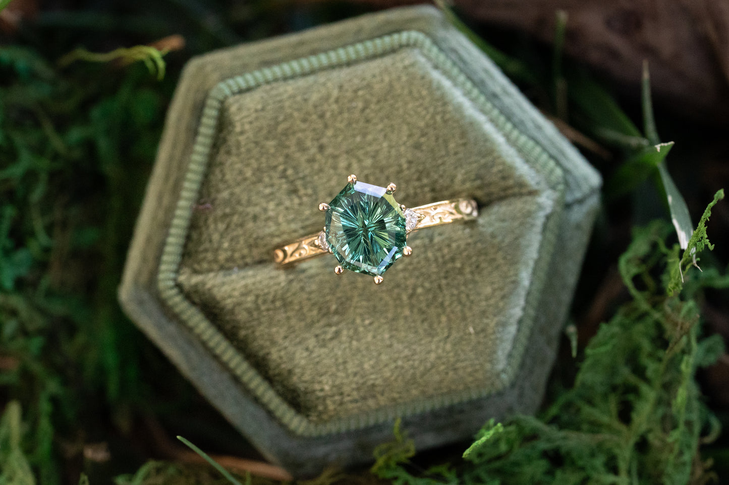 The Eowyn Ring with 2.62 Carat Green Lab Sapphire- Size 7