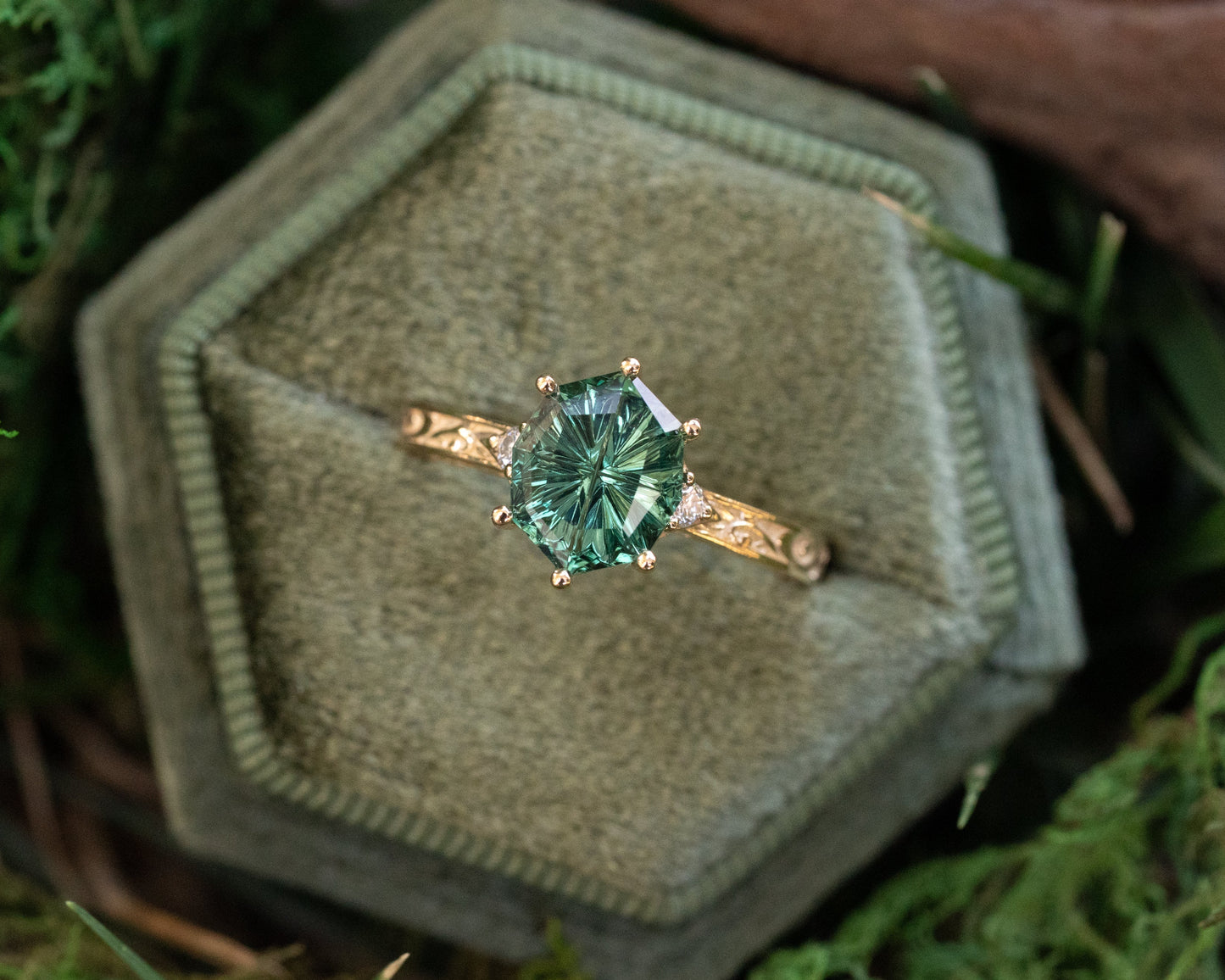 The Eowyn Ring with 2.62 Carat Green Lab Sapphire- Size 7