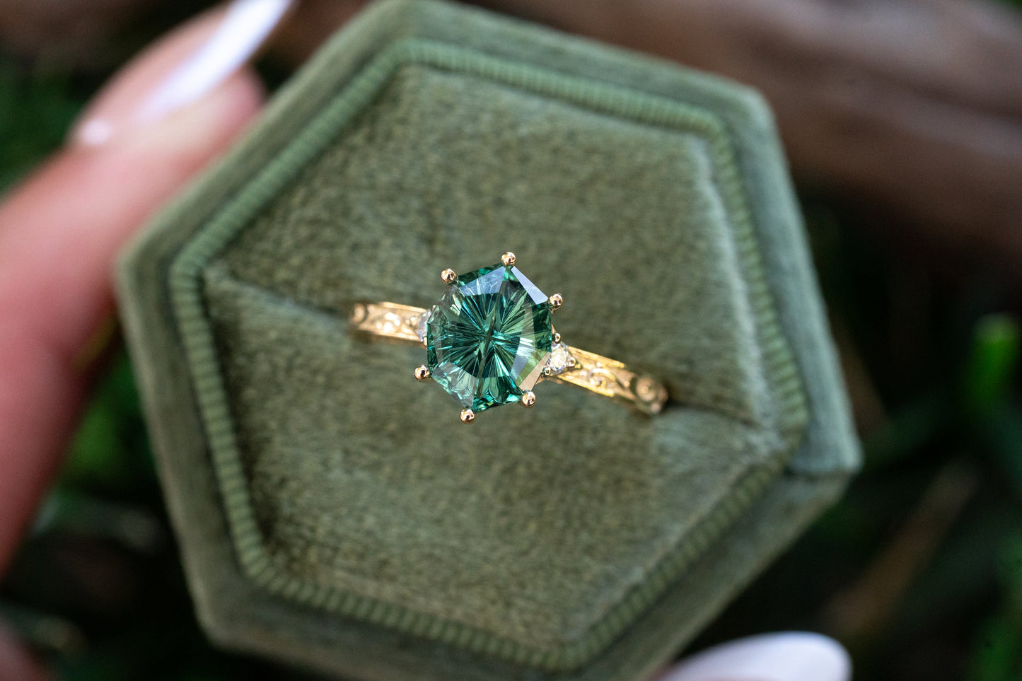 The Eowyn Ring with 2.62 Carat Green Lab Sapphire- Size 7