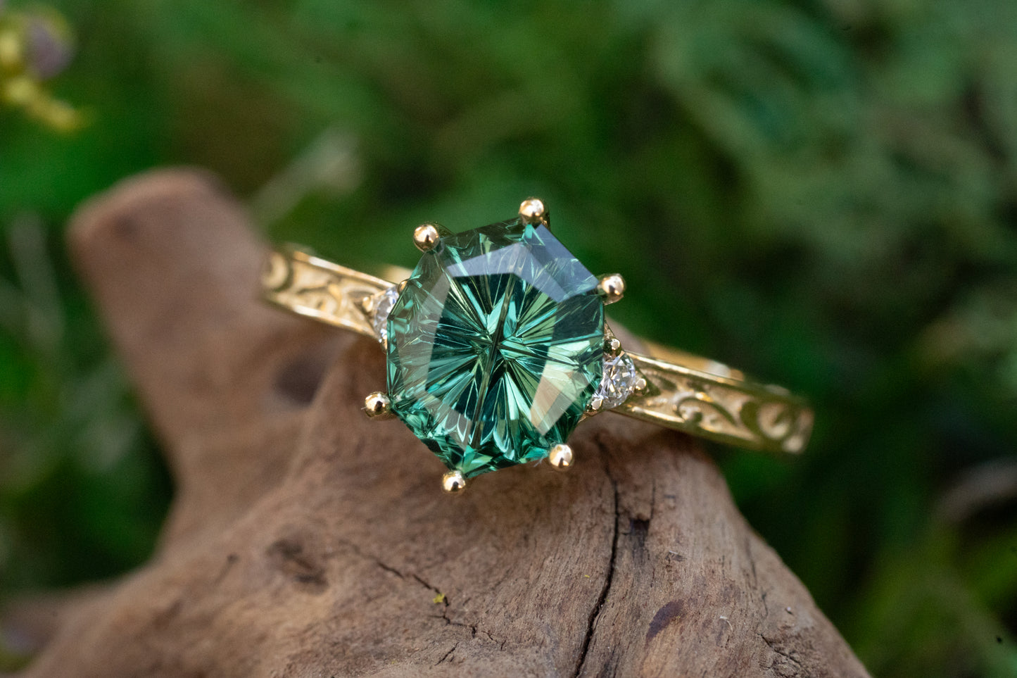 The Eowyn Ring with 2.62 Carat Green Lab Sapphire- Size 7