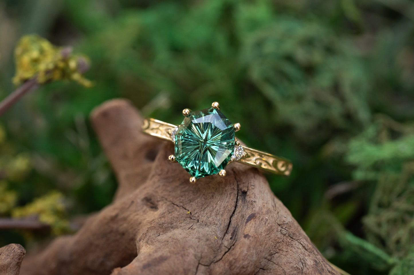 The Eowyn Ring with 2.62 Carat Green Lab Sapphire- Size 7