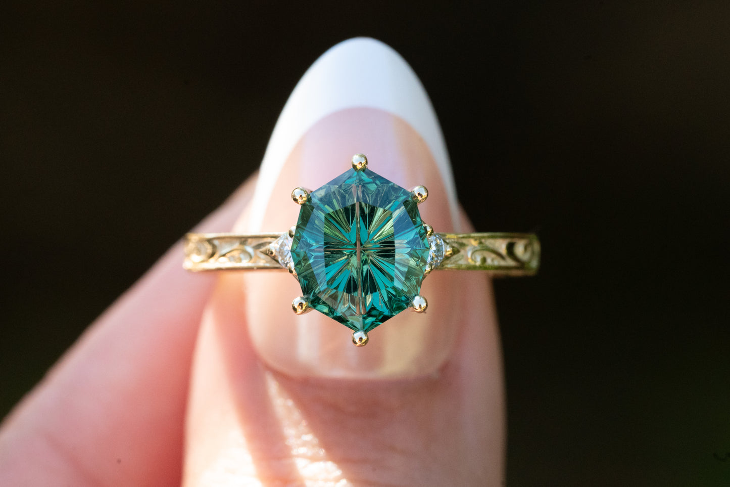 The Eowyn Ring with 2.62 Carat Green Lab Sapphire- Size 7