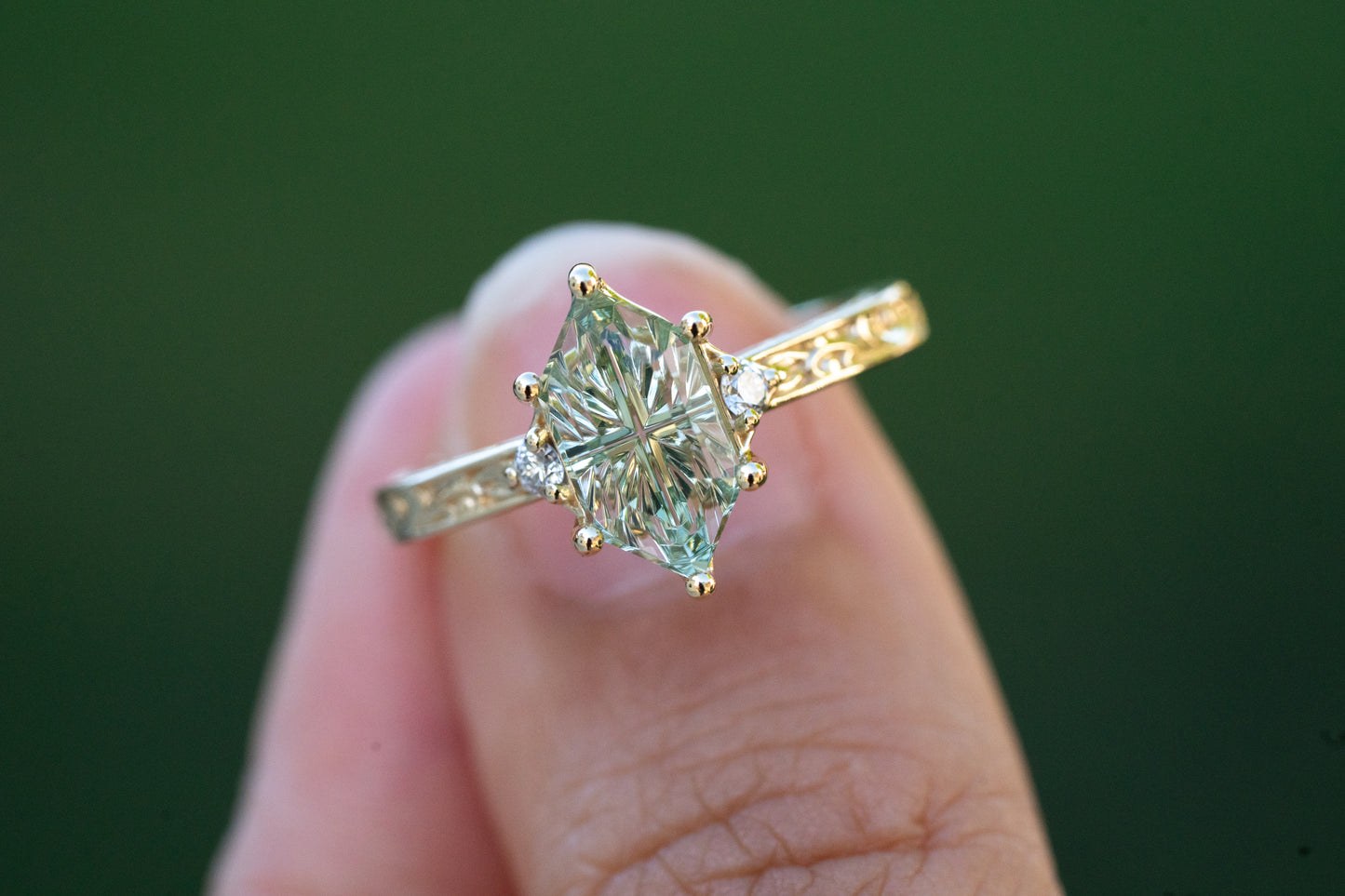 The Eowyn Ring with 2.77 Carat Pale Green Lab Sapphire- Size 7