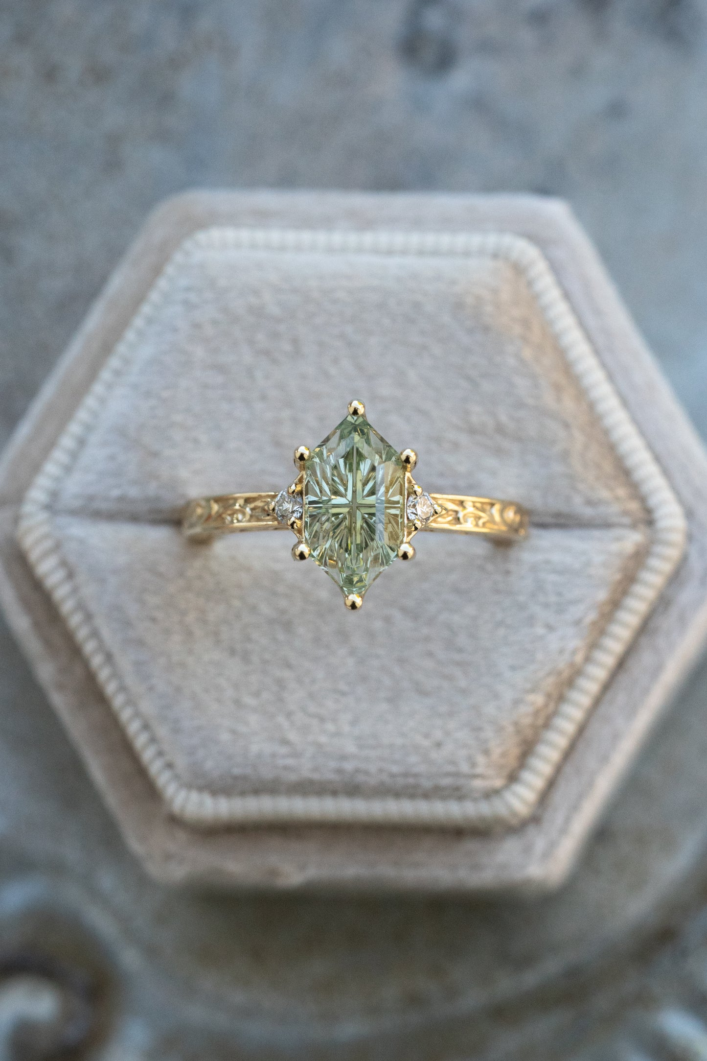 The Eowyn Ring with 2.77 Carat Pale Green Lab Sapphire- Size 7