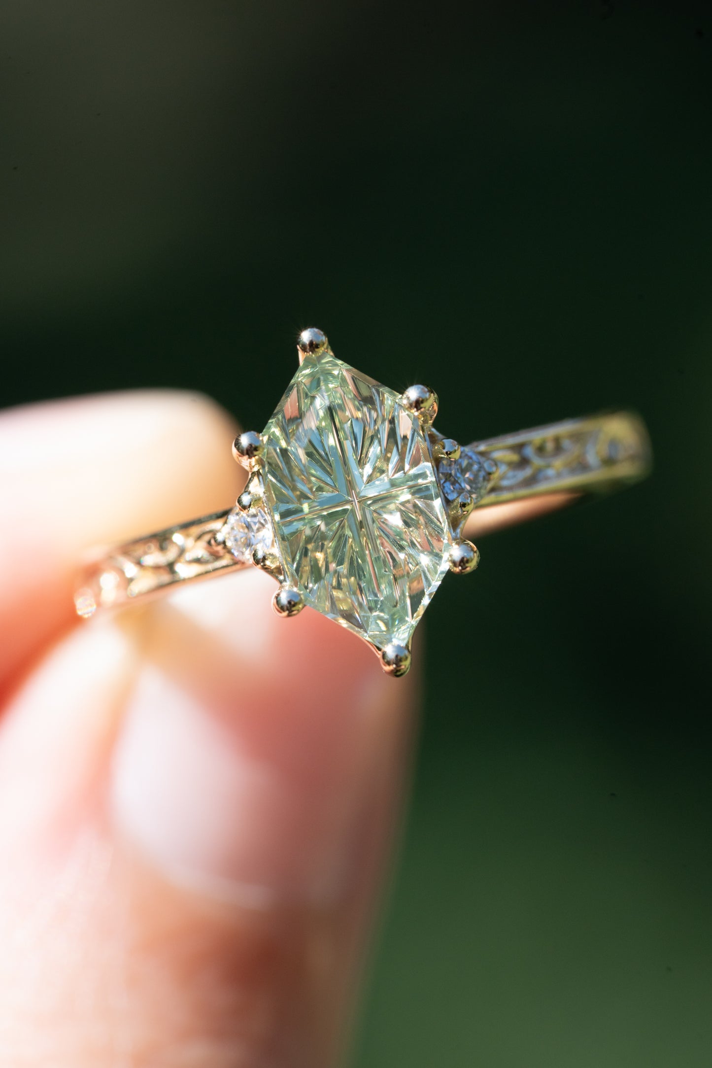 The Eowyn Ring with 2.77 Carat Pale Green Lab Sapphire- Size 7