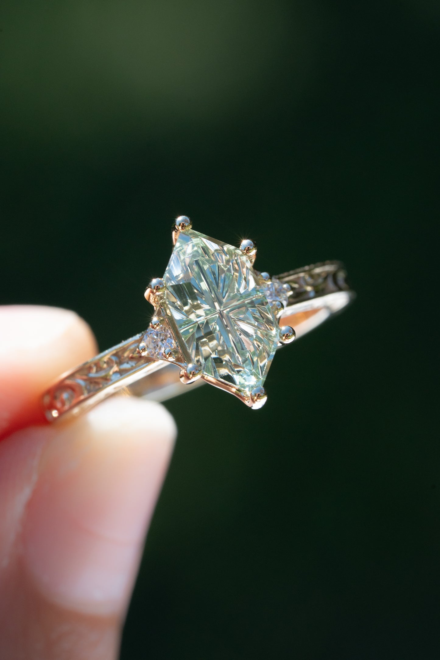 The Eowyn Ring with 2.77 Carat Pale Green Lab Sapphire- Size 7