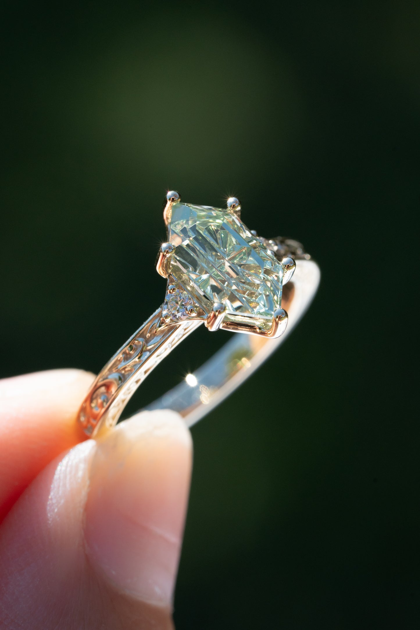 The Eowyn Ring with 2.77 Carat Pale Green Lab Sapphire- Size 7