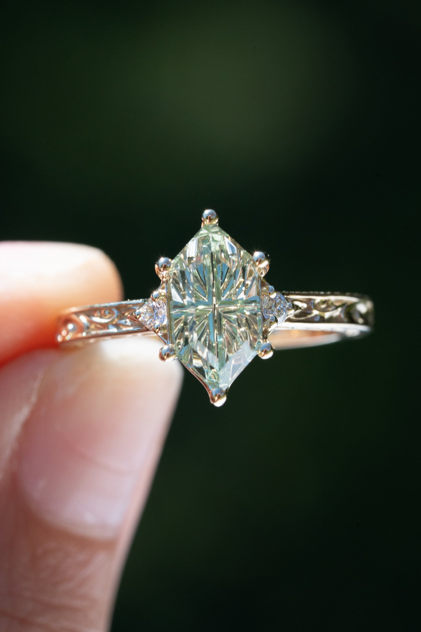 The Eowyn Ring with 2.77 Carat Pale Green Lab Sapphire- Size 7