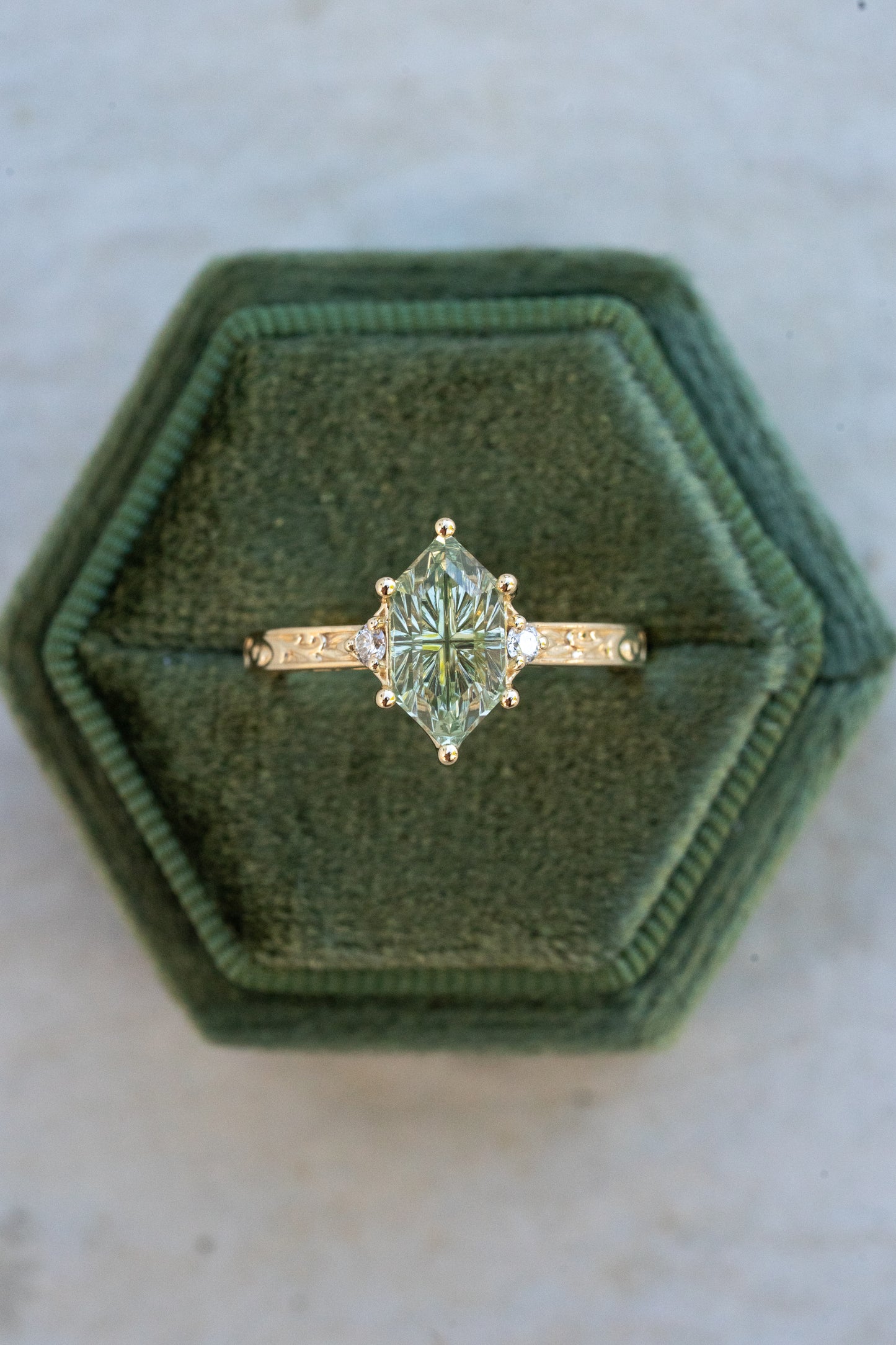 The Eowyn Ring with 2.77 Carat Pale Green Lab Sapphire- Size 7