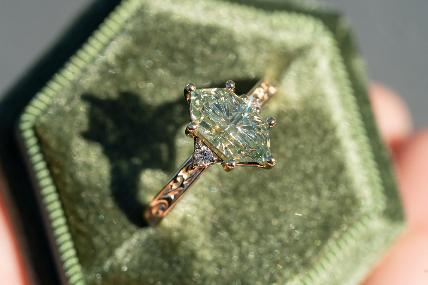 The Eowyn Ring with 2.77 Carat Pale Green Lab Sapphire- Size 7