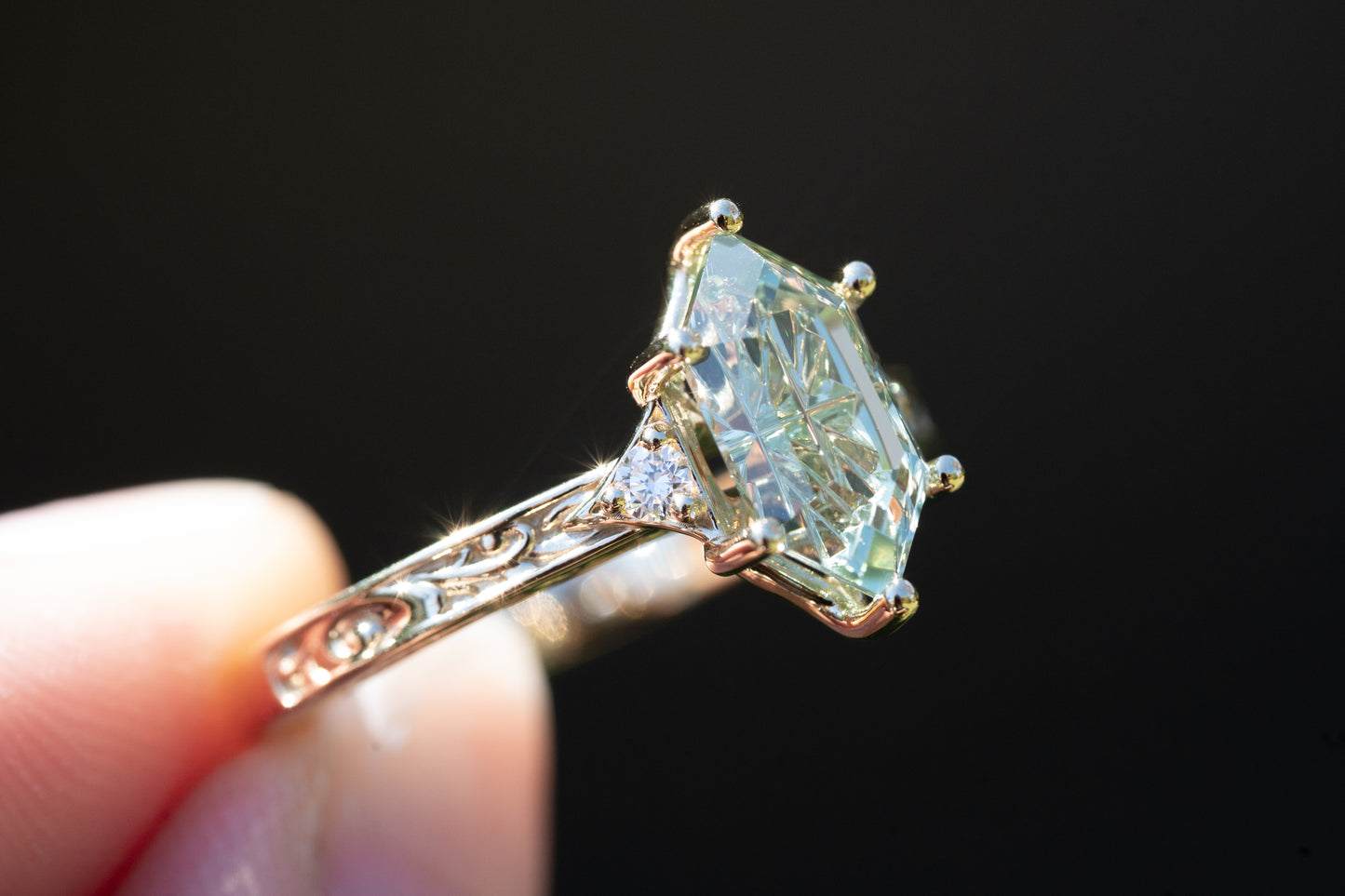 The Eowyn Ring with 2.77 Carat Pale Green Lab Sapphire- Size 7