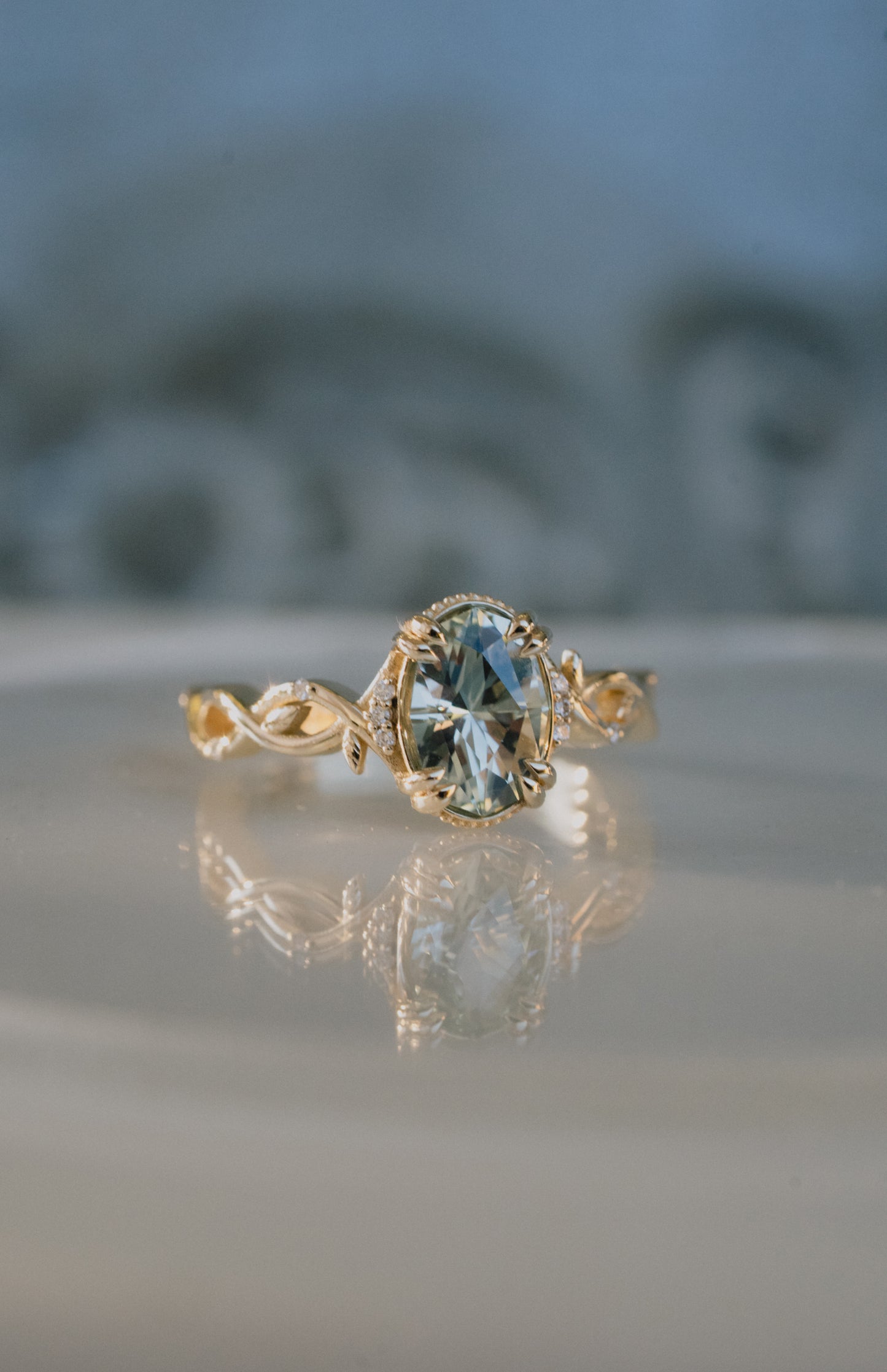 The Vine Ring with 1.95 Carat Lab Sapphire- Size 7