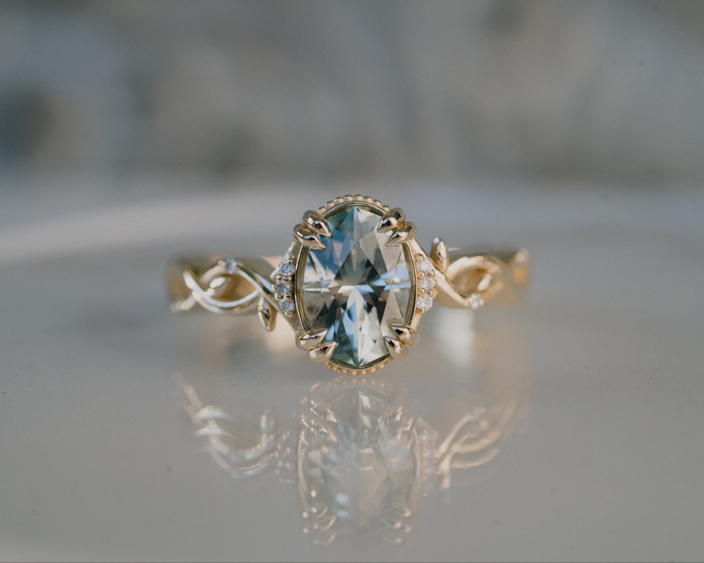 The Vine Ring with 1.95 Carat Lab Sapphire- Size 7